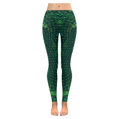 Netting of Existence Multi-Dimensional Leggings(Green) Low Rise Leggings (Model L05)